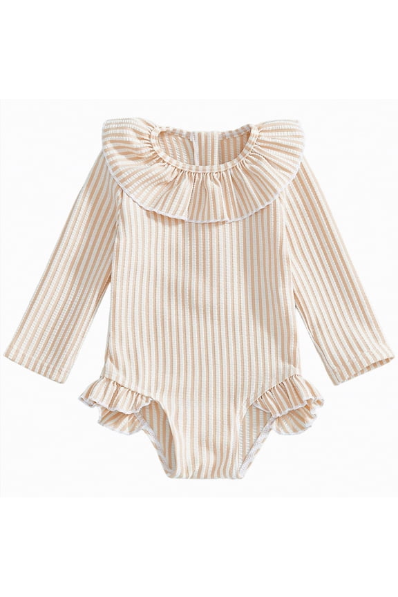 Girls Bathing Suits Toddler Baby Girls Beach Swimwear Zipper Swimsuit UPF 50+ Rash Guard One Piece Long Sleeve Bathing Suit 18 24 Months (Beige,18-24 Months)