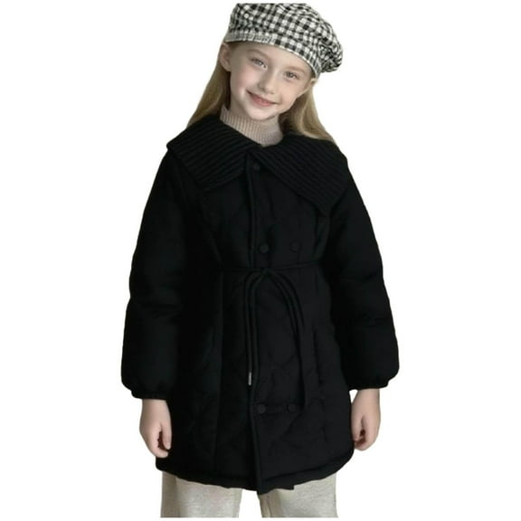 JUMEYU Girls Coat Girls Winter Jacket Long Puffer Coat Water Resistant with Hooded Size 7-8 (Black,7-8 Years)