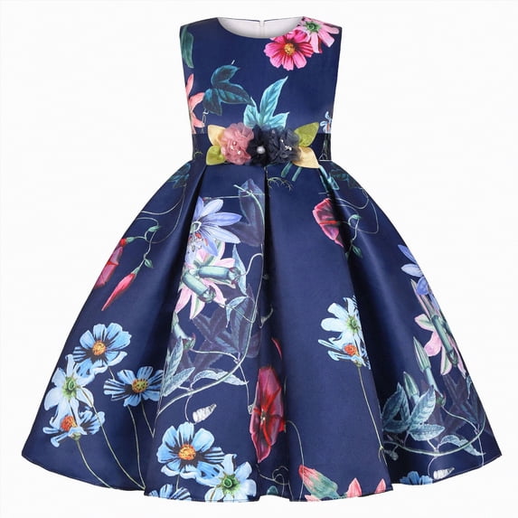 JUMEYU Girls Dresses Dressy Girls Lace Boho Flower Girl Dress Ruffle Sleeve A-Line Formal Dresses for Wedding Party Size 9-10 (Dark Blue,9-10 Years)