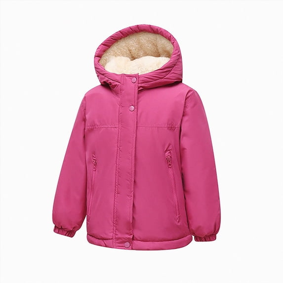 JUMEYU Girls Fleece Lined Jacket Warm Windproof Hooded Zip Up Kids Winter Coat with Pockets Sizes 1-14Y (Hot Pink,2-3 Years)