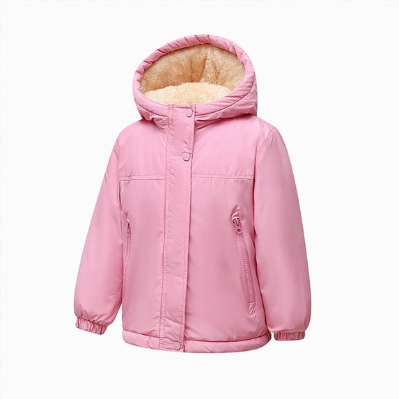 JUMEYU Girls Fleece Lined Jacket Warm Windproof Hooded Zip Up Kids Winter Coat with Pockets Sizes 1-14Y (Pink,3-4 Years)