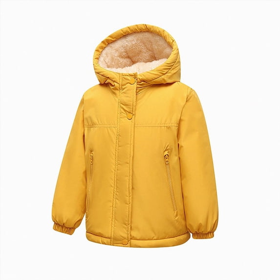 JUMEYU Girls Fleece Lined Jacket Warm Windproof Hooded Zip Up Kids Winter Coat with Pockets Sizes 1-14Y (Yellow,9-10 Years)