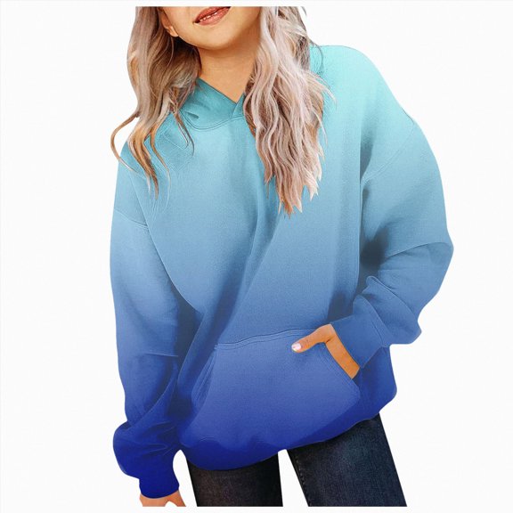 JUMEYU Girls' Hooded Sweatshirt Girl's Cute Crop Tops Long Sleeve Causal Plain Hoodie Sweatshirt Shirt Size 9-10 (Blue,9-10 Years)