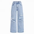 thumbnail image 1 of JUMEYU Girls Jeans High Waist Bottom for Girls Kids Wide Leg Denim Jeans High Elastic Waist Pants Solid Color Casual Size 9-10 (Light Blue,9-10 Years), 1 of 7