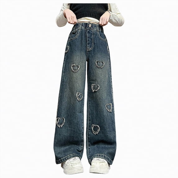 JUMEYU Girls Jeans Long Toddler Girl's Distressed Ripped Jean Cargo Pants Leg Denim Pants with Pockets 4T 5T (Blue,4-5 Years)