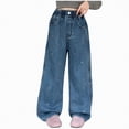 thumbnail image 1 of JUMEYU Girls Jeans Regular Fit Girls Jeans Baggy Denim Jeans Wide Leg Vintage Distressed Pants Cargo Jeans Multi Pockets Y2K Streetwear Size 12-13 (Blue,12-13 Years), 1 of 9