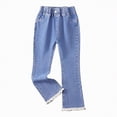 thumbnail image 1 of JUMEYU Girls Jeans Skinny Jeans Kid Pants for Girls Children Solid Color Elastic Waist Flare Leg Pants Casual Long Wide Leg Pants Jeans Trousers 5T 6T (Dark Blue,5-6 Years), 1 of 5