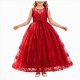 thumbnail image 1 of JUMEYU Girls Lace Embroidery Long Dress Sleeveless Flower Party Performance Evening Gown Dresses 4T 5T (Red,4-5 Years), 1 of 7
