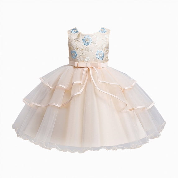 JUMEYU Girls Lace Sleeveless Princess Gown Tulle Party Dress Cosplay Holiday Formal Dresses 6T 7T (Beige,6-7 Years)