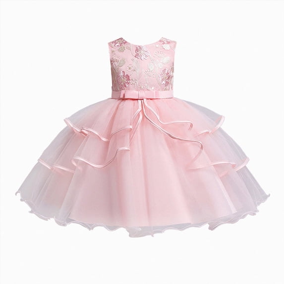 JUMEYU Girls Lace Sleeveless Princess Gown Tulle Party Dress Cosplay Holiday Formal Dresses 6T 7T (Pink,6-7 Years)