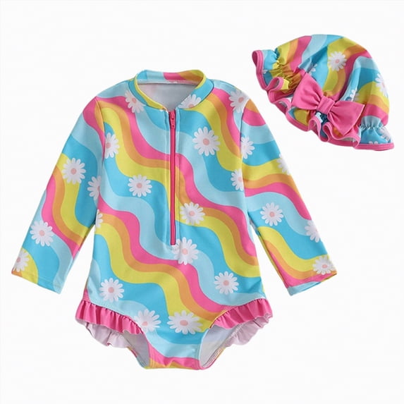 JUMEYU Girls One Piece Swimsuit Rash Guard Kids Girls Rash Guard Long Sleeve One Piece Swimsuits Zipper Bathing Suits UPF 50+ Size 6-7 (Blue,6-7 Years)