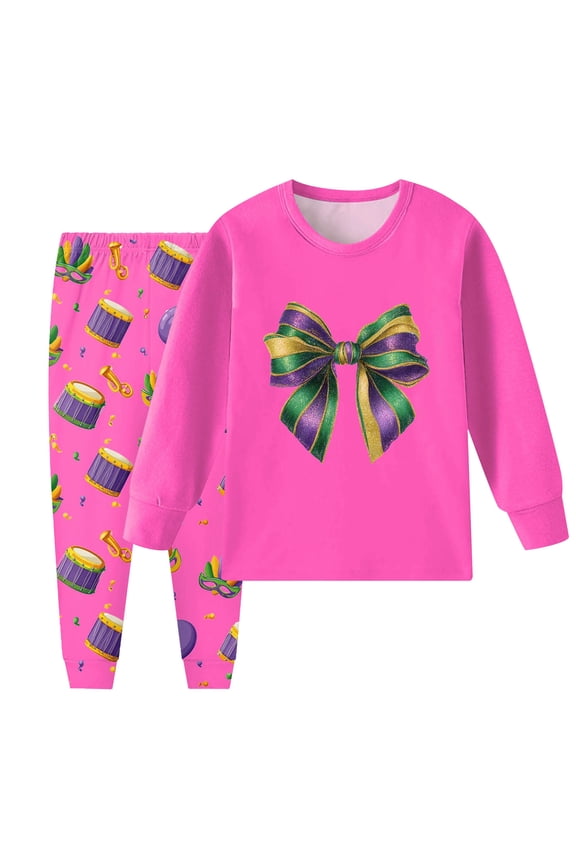 Girls' Pajama Sets Girls’ 2-Piece Pajama Set Long Sleeves T-Shirt and Pajama Pants Size 8-9 (Hot Pink,8-9 Years)