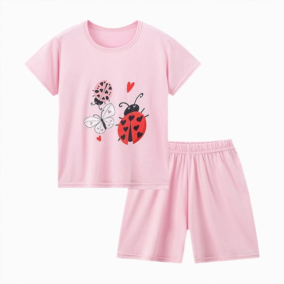 JUMEYU Girls Pajamas Shorts Sets Little Girls Summer Short Sleeve ...