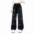 thumbnail image 1 of JUMEYU Girls Ripped Jeans Baggy Jeans for Girls Y2K Denim Elastic Waist Wide Leg Pants Embroidery Vintage Jeans Aesthetic Clothing Teen Girls Size 9-10 (Black,9-10 Years), 1 of 7