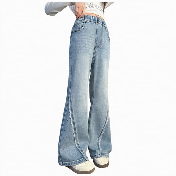 JUMEYU Girls Skinny Jeans Girls Skinny Jeans High Waisted Straight Leg Button Jeans Casual Pocket Denim Pants Size 13-14 (Light Blue,13-14 Years)