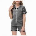 thumbnail image 1 of JUMEYU Girls' Sleepwear Girls' 2-Piece Loose-fit Button Down Matching Pajama Set, Soft & Cute for Kids Size 10-11 (Grey,10-11 Years), 1 of 4