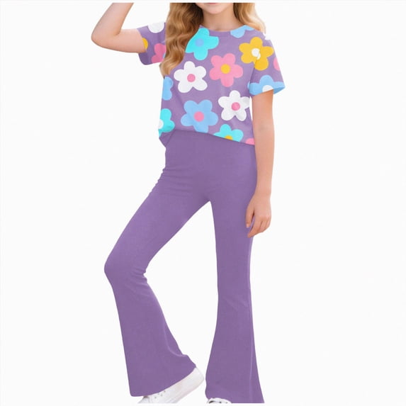 JUMEYU Girls Spring Outfit Pullover Crossover Hoodie and Leggings Outfit Set Infant To Big Kid Size 7-8 (Purple,7-8 Years)