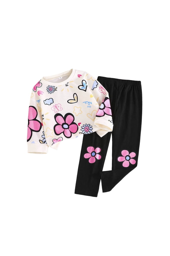 Girls Sweatshirt Set Girls 2 Piece Outfits Long Sleeve Crew Neck Sweatshirt Topa and Pants Set Size 6-7 (Pink,6-7 Years)