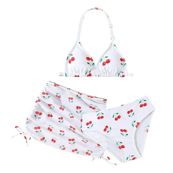 JUMEYU Girls Swimsuit with Skirt Girl's 3 Piece Bikini Bathing Suit Printed Sport Swimsuits with Shorts Cove Up Sets Little Girl's Swimwear Size 8-9 Years (Red,8-9 Years)