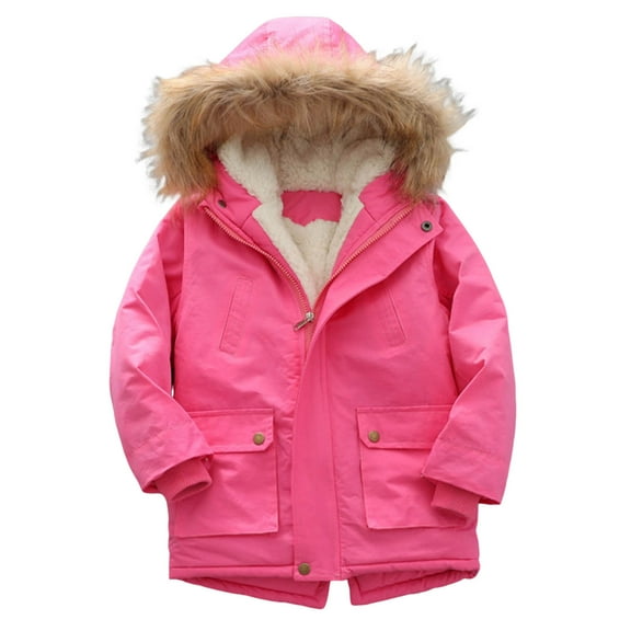 JUMEYU Girls Winter Jacket Girls Winter Jacket Heavyweight Soft Sherpa Fur Lined Jackets for Girls Insulated Puffer Winter Coat with Hood Size 7-8 (Hot Pink,7-8 Years)