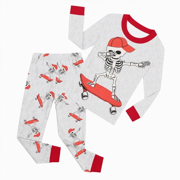 JUMEYU Halloween Pjs Kids Boys Pajamas Sets Comfy Long Sleeve Tops Pants Boys Girls Fall Sleepwear Outfit Set 5T 6T (Red,5-6 Years)