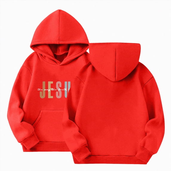 JUMEYU Hoodie for Girls Girl's Casual Hoodie Pattern Print Loose Fit Pullover Sweatshirt 4T 5T (Red,4-5 Years)