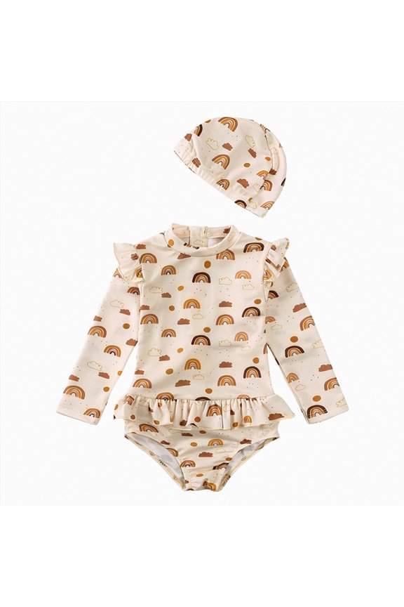 Infant Bathing Suit Girl Kids Girls Rash Guard Long Sleeve One Piece Swimsuits Zipper Bathing Suits UPF 50+ 12 24 Months (Beige,12-24 Months)