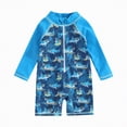 thumbnail image 1 of JUMEYU Infant Boy One Piece Swimsuit Infant Baby Boys Swimsuit One Piece Long Sleeve Rash Guard Zipper Bathing Suit Swimwear with Sun Cap Beachwear 3 6 Months (Blue,3-6 Months), 1 of 4