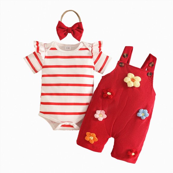 JUMEYU Infant Clothes Newborn Infant Baby Girl Outfit Romper Short Sleeve Romper 0 3 6 9 12 18 24 Months (Red,12-18 Months)