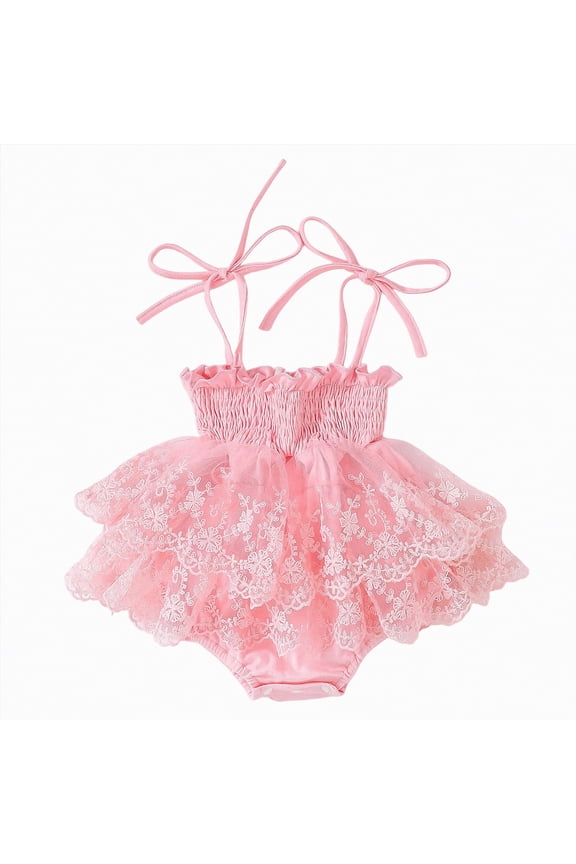 Infant Girl Clothes Summer Infant Baby Girl Lace Romper Baby Tulle Dress Romper Flowers Bodysuit Spring Summer Festival Clothes with Headband 0 3 6 9 12 18 24 Months (Pink,6-12 Months)