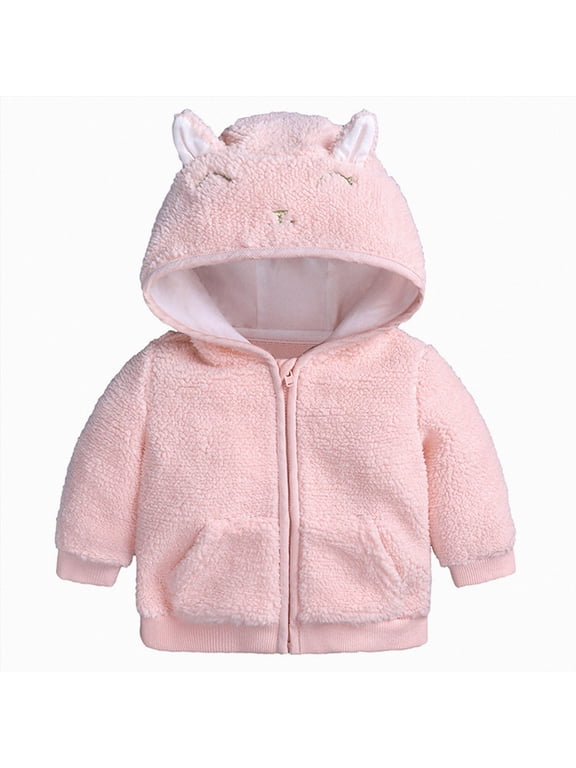 Infant Winter Coat Newborn Infant Girls Hooded Fleece Zip-Up Jacket with Bunny Ear 3 6 Months (Pink,3-6 Months)