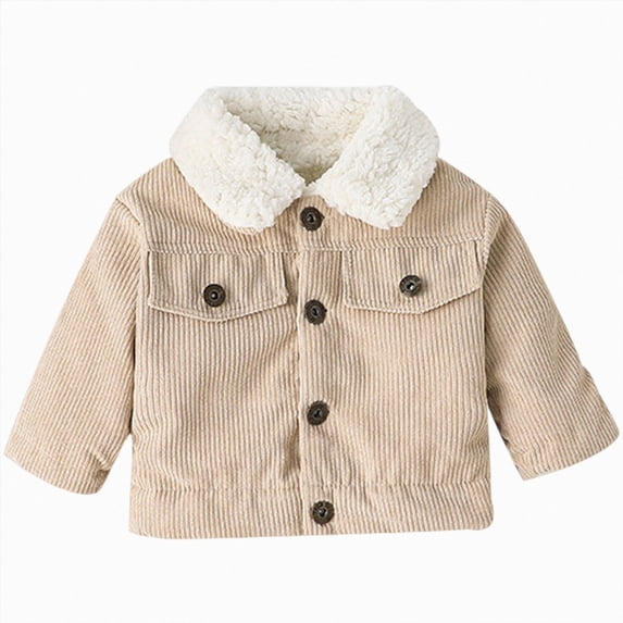 JUMEYU Jacket for Baby Girls Baby Corduroy Jacket with Sherpa Collar Button-Up Winter Coat 12 18 Months (Khaki,12-18 Months)