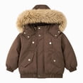 thumbnail image 1 of JUMEYU Jacket for Girls Cropped Faux Fur Hood Puffer Bomber Jacket for Girls Snap Front (Coffee,5-6 Years), 1 of 7