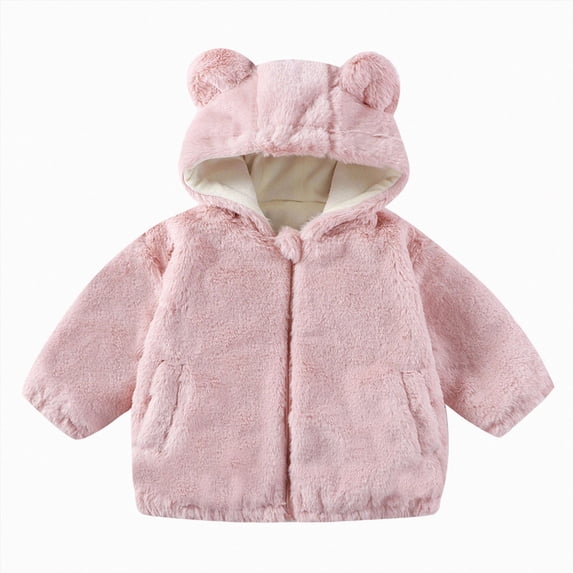 JUMEYU Jacket for Girls Kids Toddler Girls Fleece Zip-Up Hooded Jacket with Bear Ear Plush Detail 5T 6T (PK1,5-6 Years)