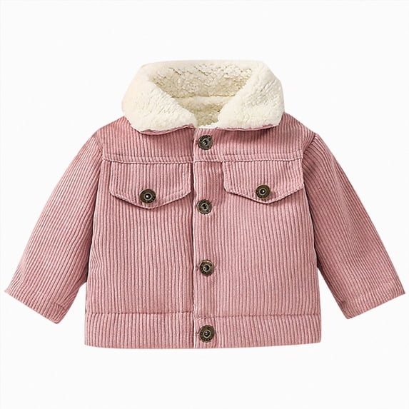 JUMEYU Jacket for Toddler Girl Baby Corduroy Jacket with Sherpa Collar Button-Up Winter Coat 2T 3T (Pink,2-3 Years)