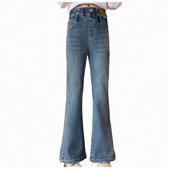 JUMEYU Jeans for Kids Trendy Girls'Jeans - Comfort Stretch Skinny, Flare, Straight Cut Casual Denim Jeans Size 8-9 (Blue,8-9 Years)