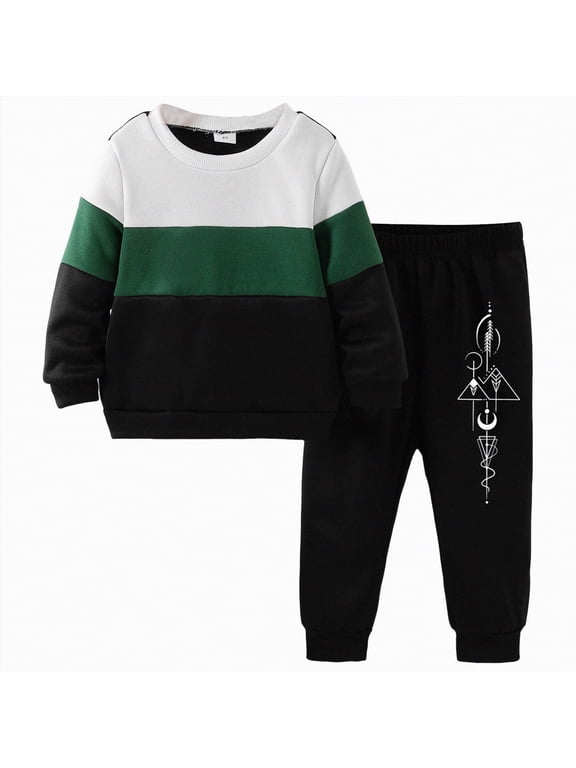 Kid Boy Clothes Boy Sweatshirt Tops Pants Long Sleeve Tee Shirt and Jogger Sweatpant Kids Clothes 5T 6T (Dark Green,5-6 Years)