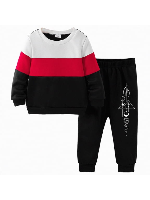 Kid Clothes for Boys Kid Little Boy Fall Winter Clothes Print Long Sleeve Crewneck Sweatshirt and Pants Cute Outfits 5T 6T (Wine,5-6 Years)