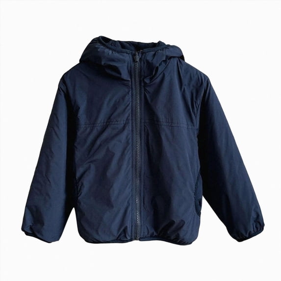 JUMEYU Kid Puffer Jacket Fleece-Lined Hooded Windbreaker Jacket for Boys Lightweight Zip-Up Coat (Navy,9-10 Years)