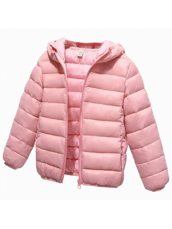 Kid Puffer Jacket Packable Puffer Jacket for Kids Lightweight Hooded Zip-Up Winter Coat (Pink,8-9 Years)