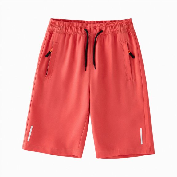 JUMEYU Kids Basketball Shorts Boys' School Uniform Flat Front Shorts Moisture Wicking Performance Fabric Wrinkle & Fade Resistant Size 9-10 (Watermelon Red,9-10 Years)