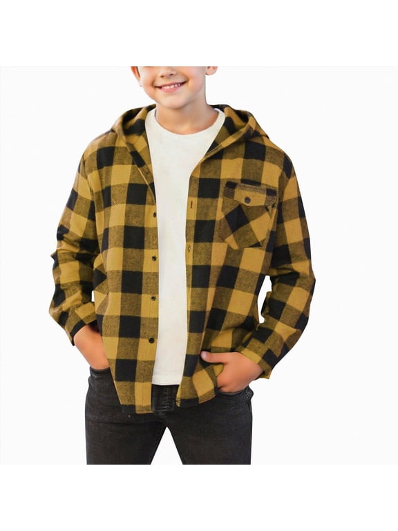 Kids Flannel Shirt Boys Flannel Jacket Shirt Fleece Lined Shirts Plaid Coat for Kids Size 8-9 (Yellow,8-9 Years)