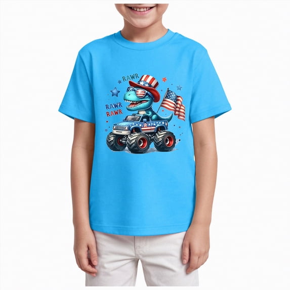JUMEYU Kids Fourth of July Shirt Boy’s Short Sleeve Shirts Kids Oversized Summer Vneck Top Loose Fit Casual Basic Tee Youth Solid Clothes Size 9-10 (Sky Blue,9-10 Years)