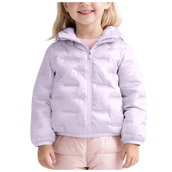 JUMEYU Kids Heated Coat Girls' Short Length Hooded Winter Puffer Jacket with Fleece Lining Size 6-7 (Light Purple,6-7 Years)