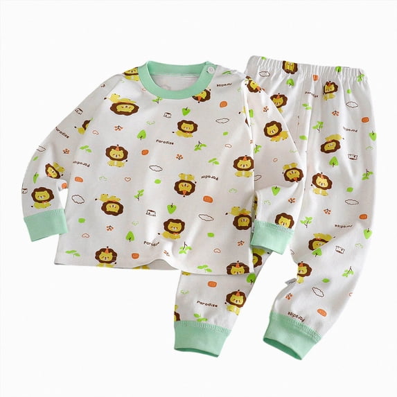 JUMEYU Kids Pajama Boys Girls Soft Pajamas Set Kids Sleepwear 2pcs Tee and Pants Long Sleeve Clothes 3 6 Months (Light Green,3-6 Months)