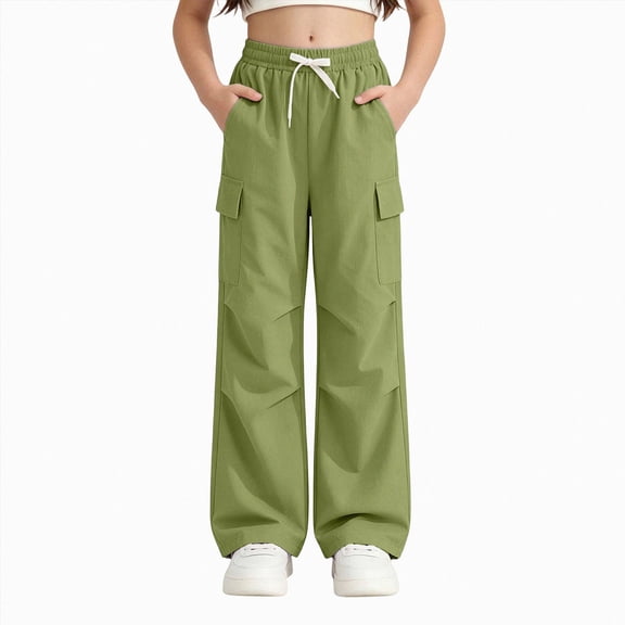JUMEYU Kids Pants Girls Cargo Pants Outdoor Hiking Breathable Pants with Multiple Pockets Size 9-10 (Khaki,9-10 Years)