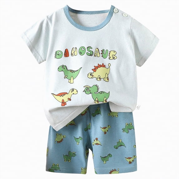 JUMEYU Kids Pjs Boys Shorts Boys Pajamas Sets 2 Piece Soft Sleepwear Loose T-Shirts with Shorts Pj Set Summer Lounge Wear for Kids 6 9 Months (Light Blue,6-9 Months)