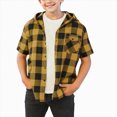 thumbnail image 1 of JUMEYU Kids School Uniforms Boys Plaid Print Collar Button Down Short Sleeve Dress Shirts Casual Back to School Clothes 4T 5T (Yellow,4-5 Years), 1 of 6