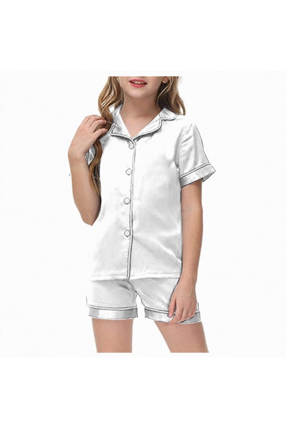 Kids Silk Pajamas Girls Silk Pajamas Set Satin Pjs for Kids Comfortable Nights Sleepwear Size 8-9 (White,8-9 Years)