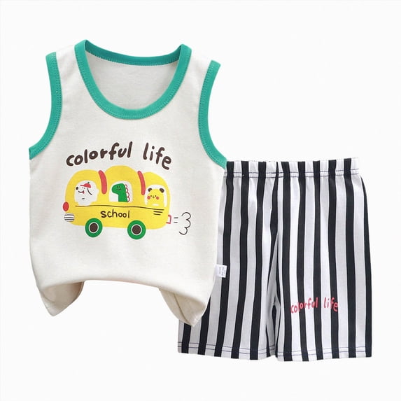 JUMEYU Kids Summer Pajamas Baby-Boys and Toddler Short Sleeve Top and Pants Snug Fit Cotton 2 Piece Pajama Set 18 24 Months (White,18-24 Months)